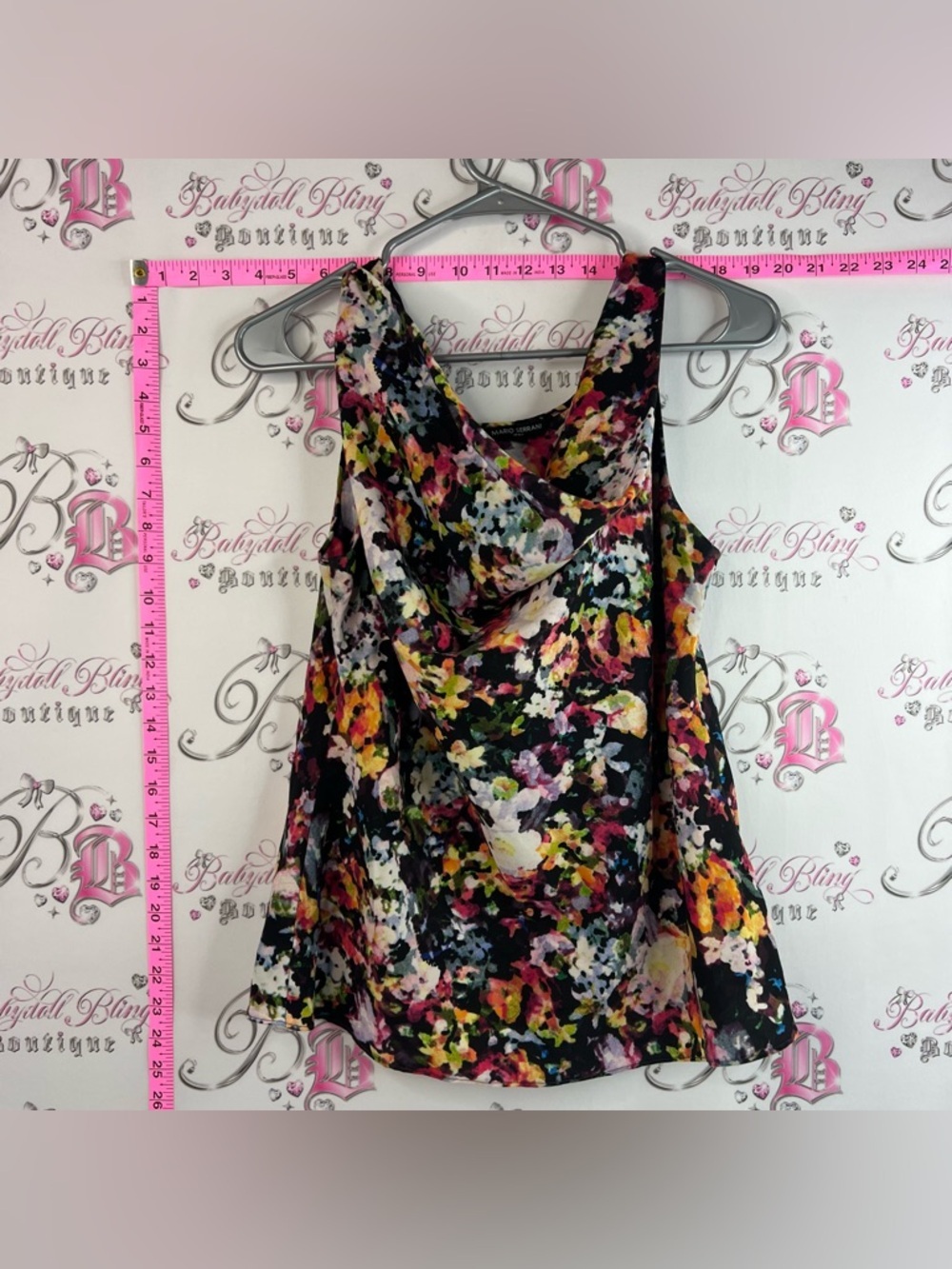 Mario Serrani Italy tank top cowl neck Black Multicolor Floral Cowl Neck Tank